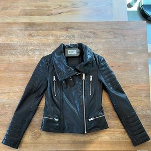 All Saints Leather Black Leather Stein Biker Jacket Size 4 Brand New with Tags